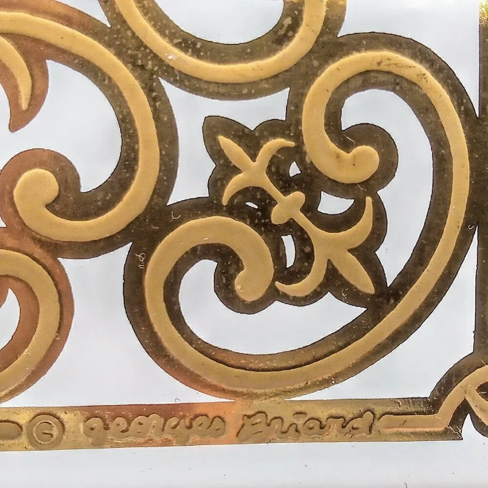 Vintage Georges Briard Square Wood Gold Scroll Tile Footed Board